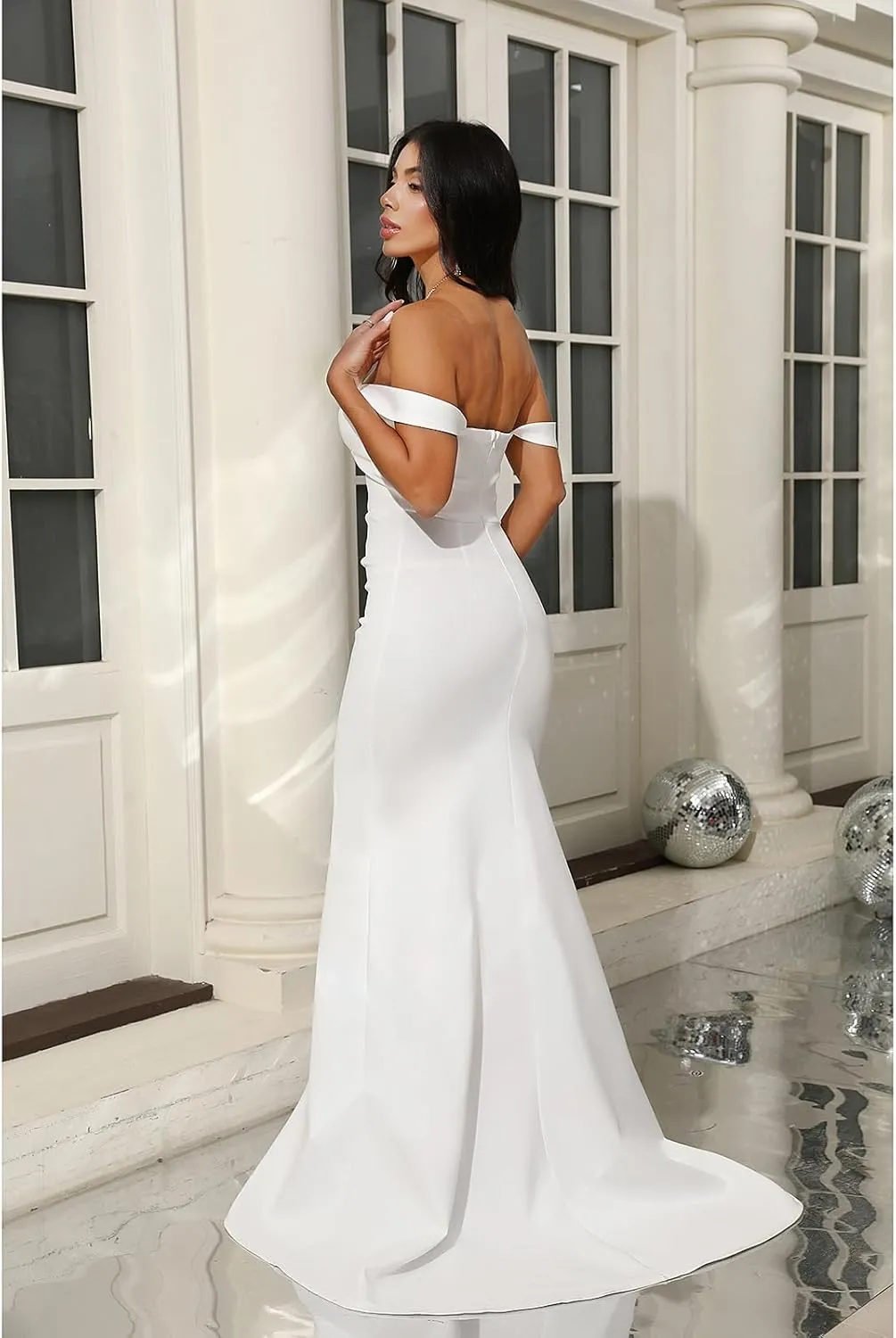 White Long Women's Sleeveless Formal Dresses Wrap Gowns Evening with Slit Elegant V Neck Sexy Cocktail Dresses