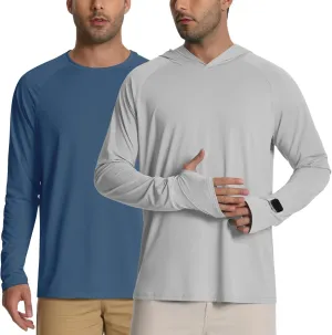 WISREMT 2 Pack Mens UPF 50  Rash Guard Long Sleeve Swim Sun Fishing Shirts Hood UV Protection Quick Dry Athletic Hoodies
