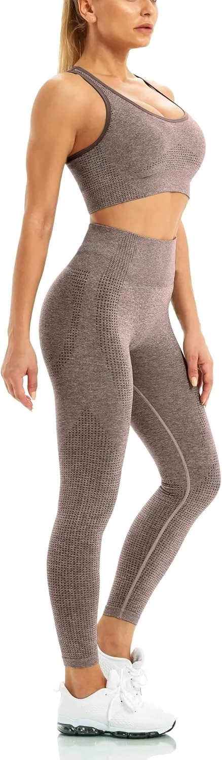 WodoWei Women 2 Piece Workout Outfits Sports Bra Seamless Leggings Yoga Gym Activewear Set