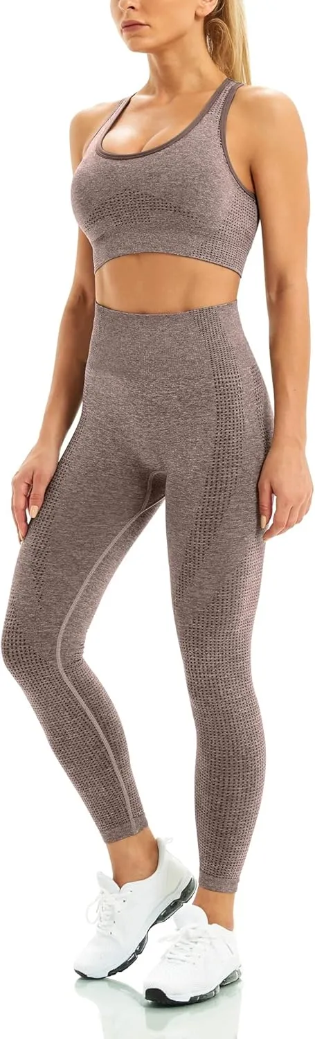 WodoWei Women 2 Piece Workout Outfits Sports Bra Seamless Leggings Yoga Gym Activewear Set
