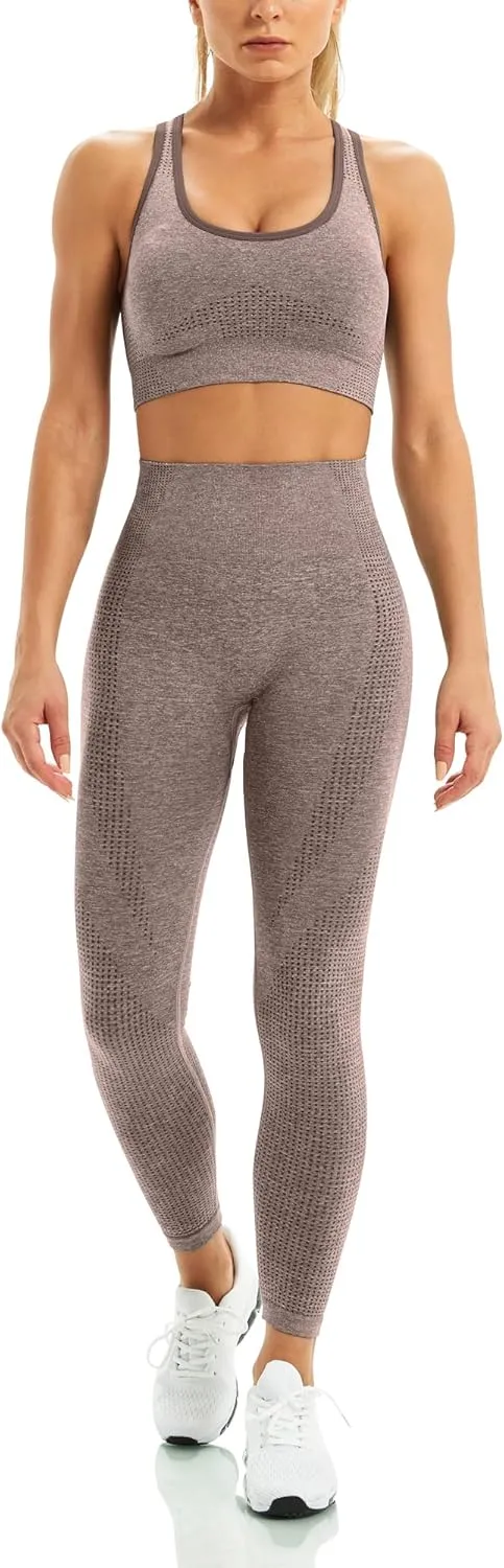 WodoWei Women 2 Piece Workout Outfits Sports Bra Seamless Leggings Yoga Gym Activewear Set