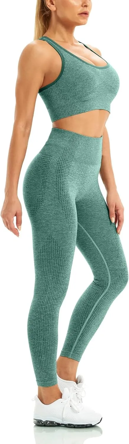 WodoWei Women 2 Piece Workout Outfits Sports Bra Seamless Leggings Yoga Gym Activewear Set
