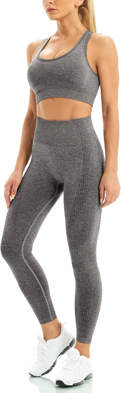WodoWei Women 2 Piece Workout Outfits Sports Bra Seamless Leggings Yoga Gym Activewear Set