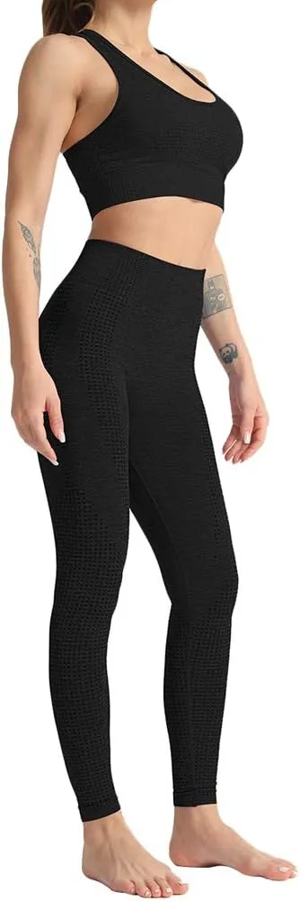 WodoWei Women 2 Piece Workout Outfits Sports Bra Seamless Leggings Yoga Gym Activewear Set