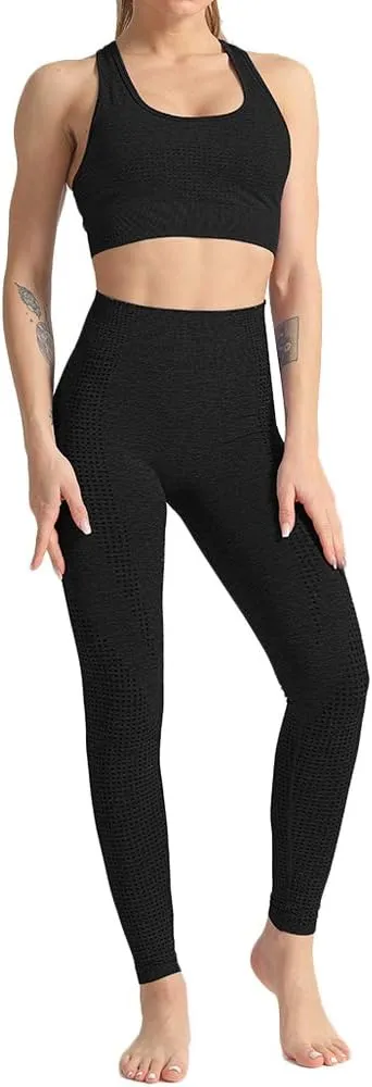 WodoWei Women 2 Piece Workout Outfits Sports Bra Seamless Leggings Yoga Gym Activewear Set