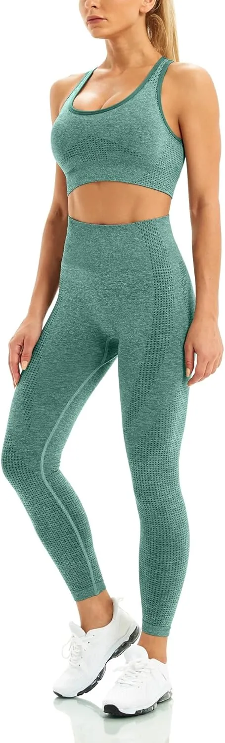 WodoWei Women 2 Piece Workout Outfits Sports Bra Seamless Leggings Yoga Gym Activewear Set