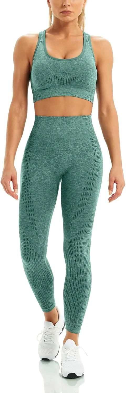 WodoWei Women 2 Piece Workout Outfits Sports Bra Seamless Leggings Yoga Gym Activewear Set