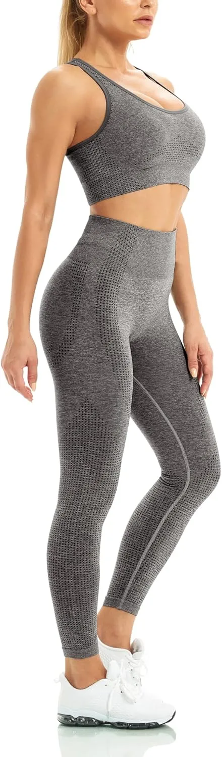 WodoWei Women 2 Piece Workout Outfits Sports Bra Seamless Leggings Yoga Gym Activewear Set