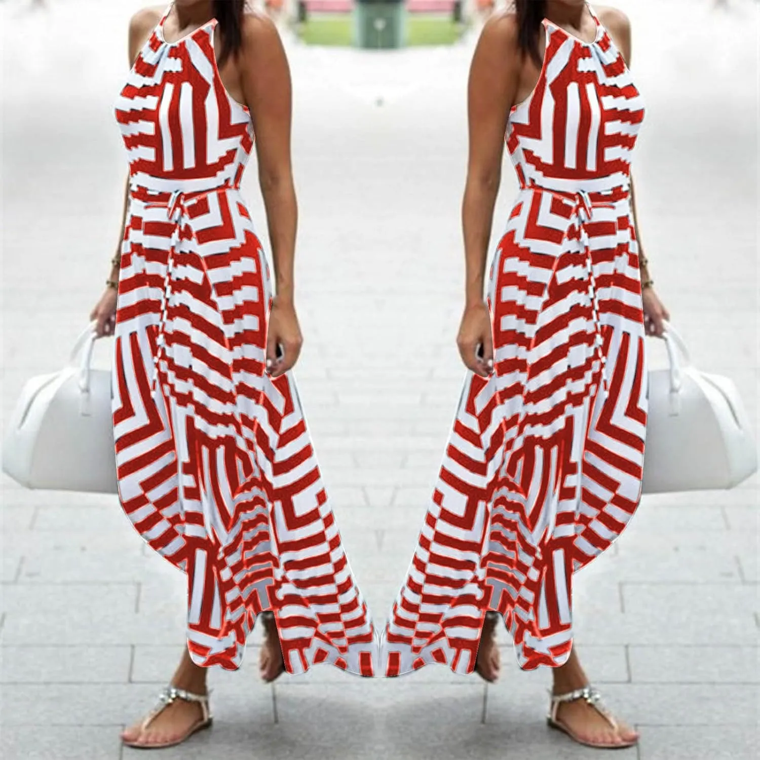 Women Boho Summer Dress 2024 Spaghetti Strap Beach Long Dress Sleeveless Flowy A-Line Maxi Dresses Sundress