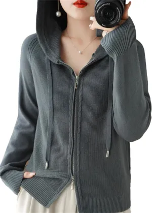 Women Hoodies Cardigan Wool Sweater Winter Zipper Long Sleeves Solid Cashmere Knitwear