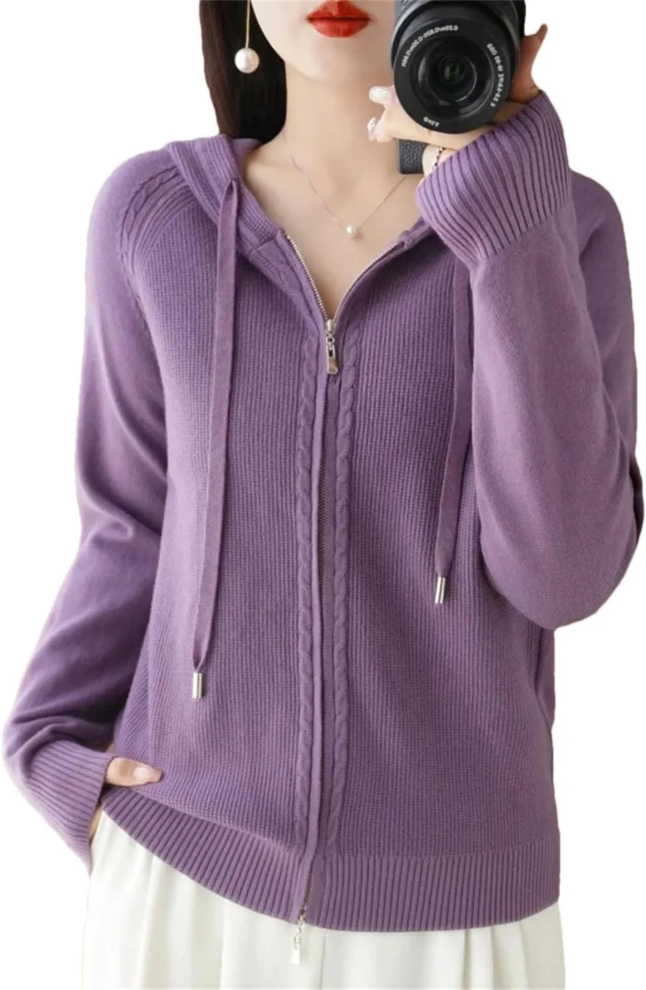 Women Hoodies Cardigan Wool Sweater Winter Zipper Long Sleeves Solid Cashmere Knitwear