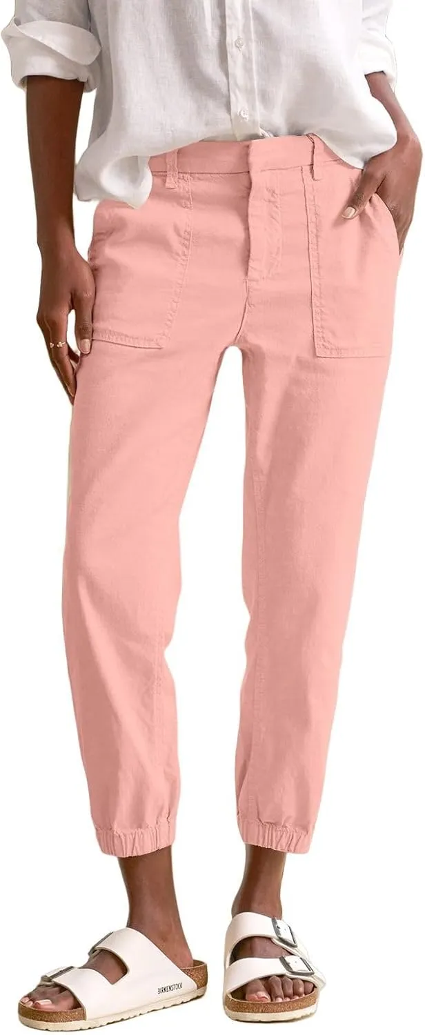 Women Linen Joggers Casual Cropped Linen Pants High Waisted Tapered Leg Jogger with Pockets Ankle Length Chino Pants
