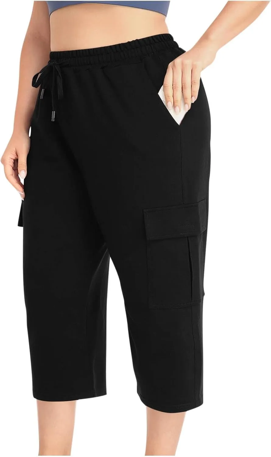 Women Plus Size Capris High Waisted Elastic Cargo Athletic Pants Dressy Casual Summer Travel Long Shorts