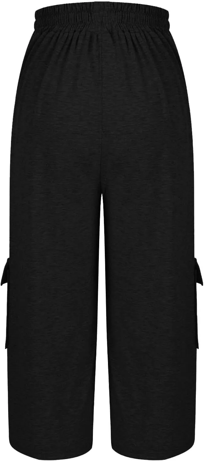 Women Plus Size Capris High Waisted Elastic Cargo Athletic Pants Dressy Casual Summer Travel Long Shorts
