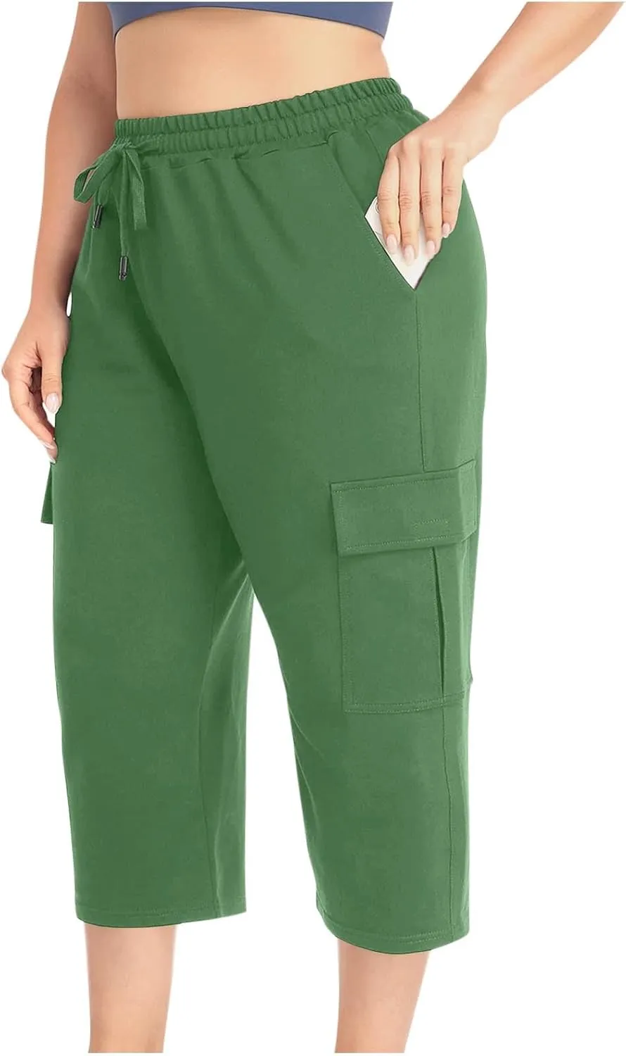 Women Plus Size Capris High Waisted Elastic Cargo Athletic Pants Dressy Casual Summer Travel Long Shorts