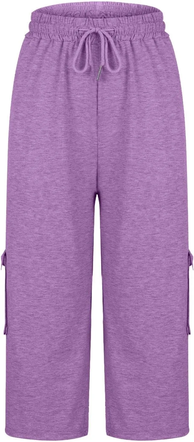 Women Plus Size Capris High Waisted Elastic Cargo Athletic Pants Dressy Casual Summer Travel Long Shorts