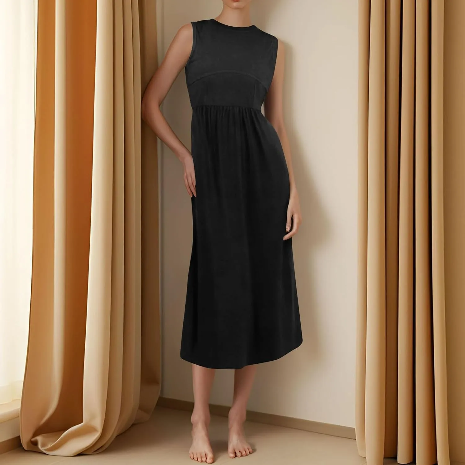 Women Summer Dresses Casual Sundresses Wrap Boho Dresses Tank Dress Sleeveless Business Midi A Line Dress with Pockets