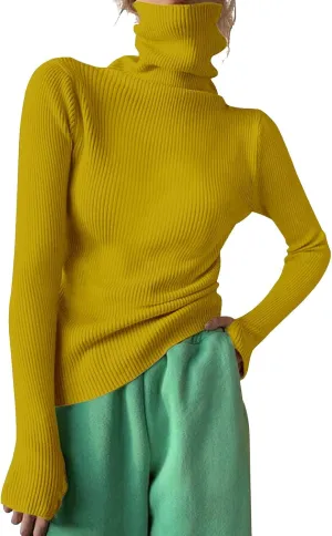 Women Turtleneck Sweaters Oversized Loose Fit Thumb Holes Sweater Trendy Warm Long Sleeve Ribbed Knit Pullover Jumper
