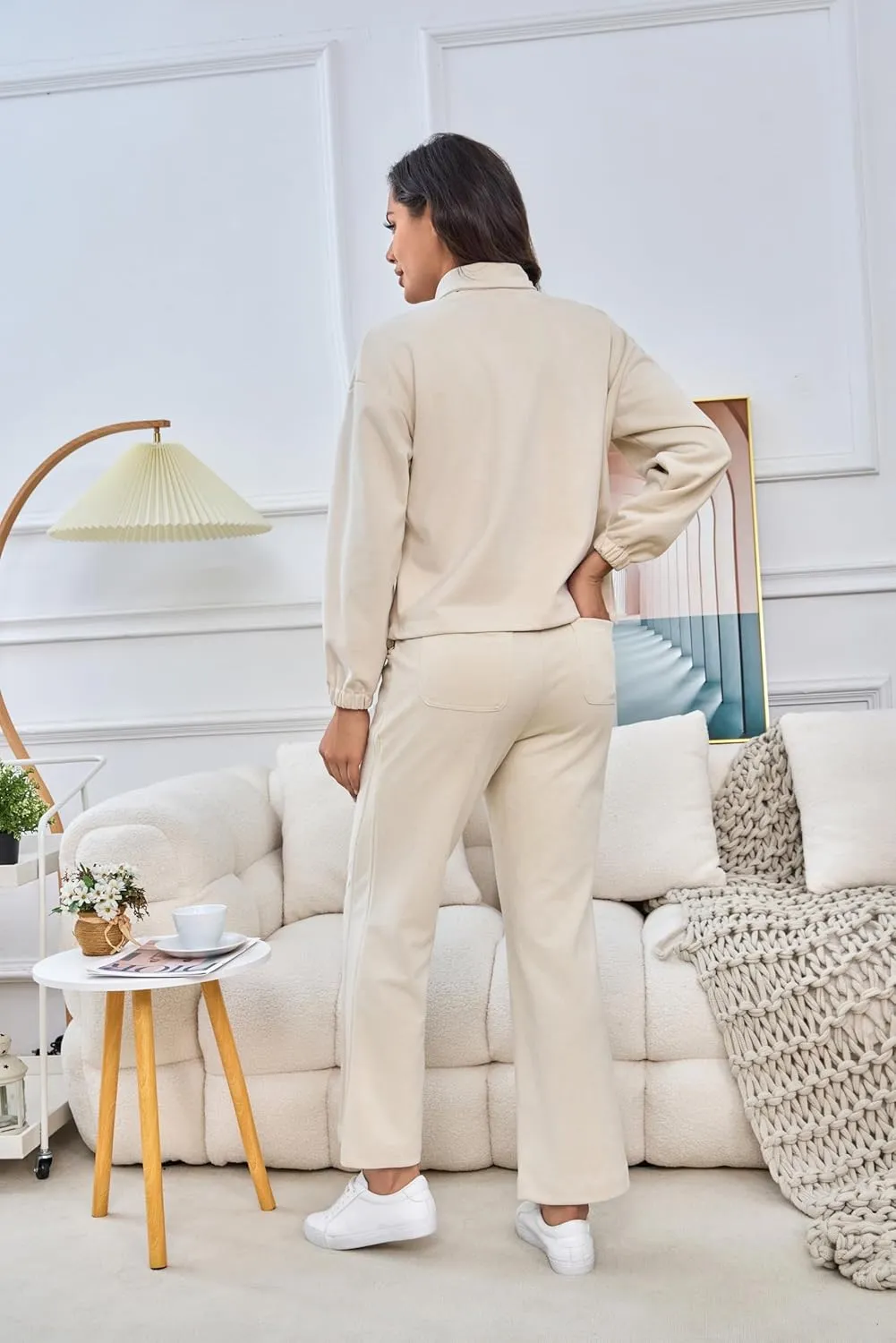 Womens 2 Piece Sets Travel Outfits Half Zip Sweatshirt And Wide Leg Sweatpant Airport Outfits for Women 2025
