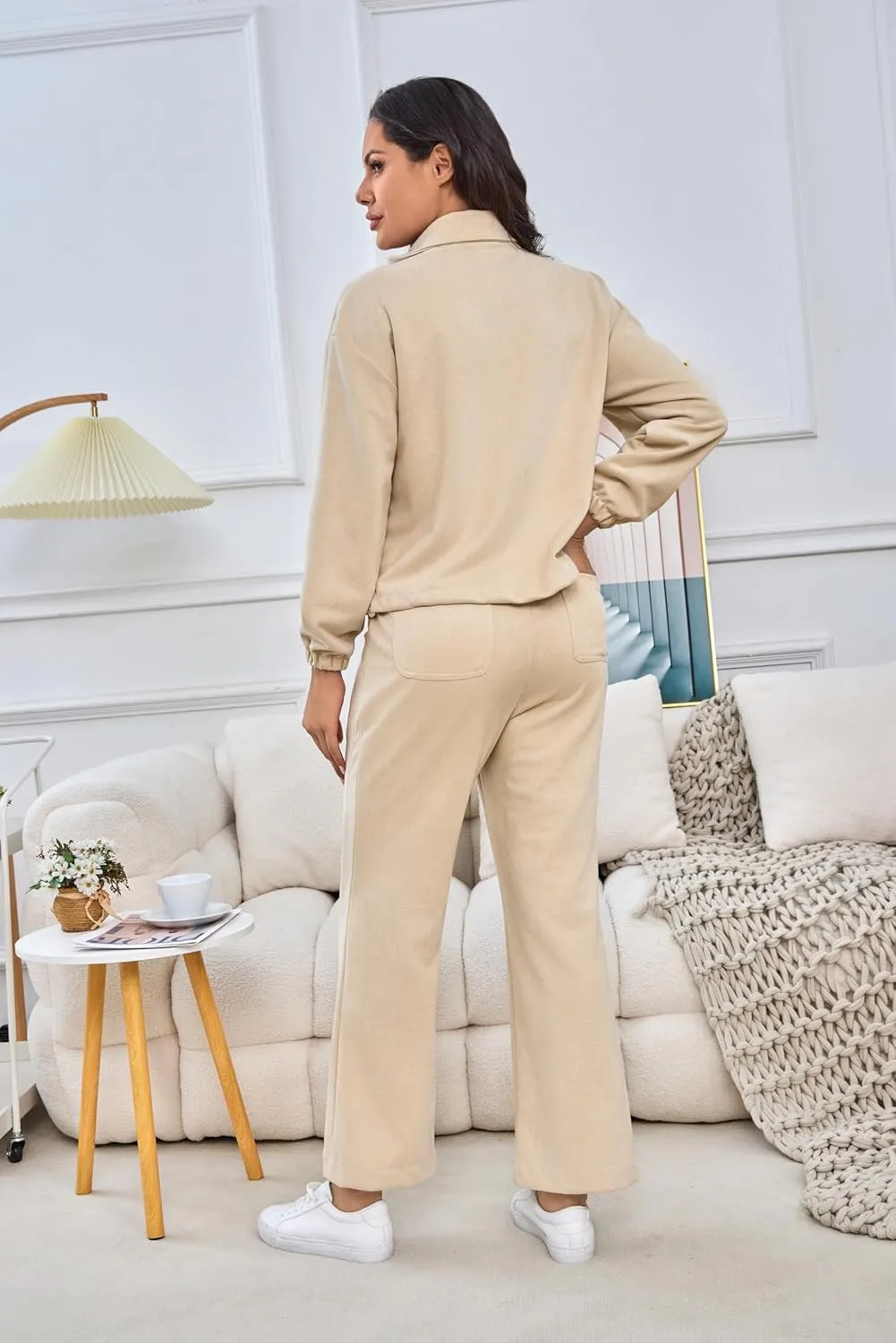 Womens 2 Piece Sets Travel Outfits Half Zip Sweatshirt And Wide Leg Sweatpant Airport Outfits for Women 2025