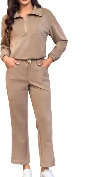 Womens 2 Piece Sets Travel Outfits Half Zip Sweatshirt And Wide Leg Sweatpant Airport Outfits for Women 2025