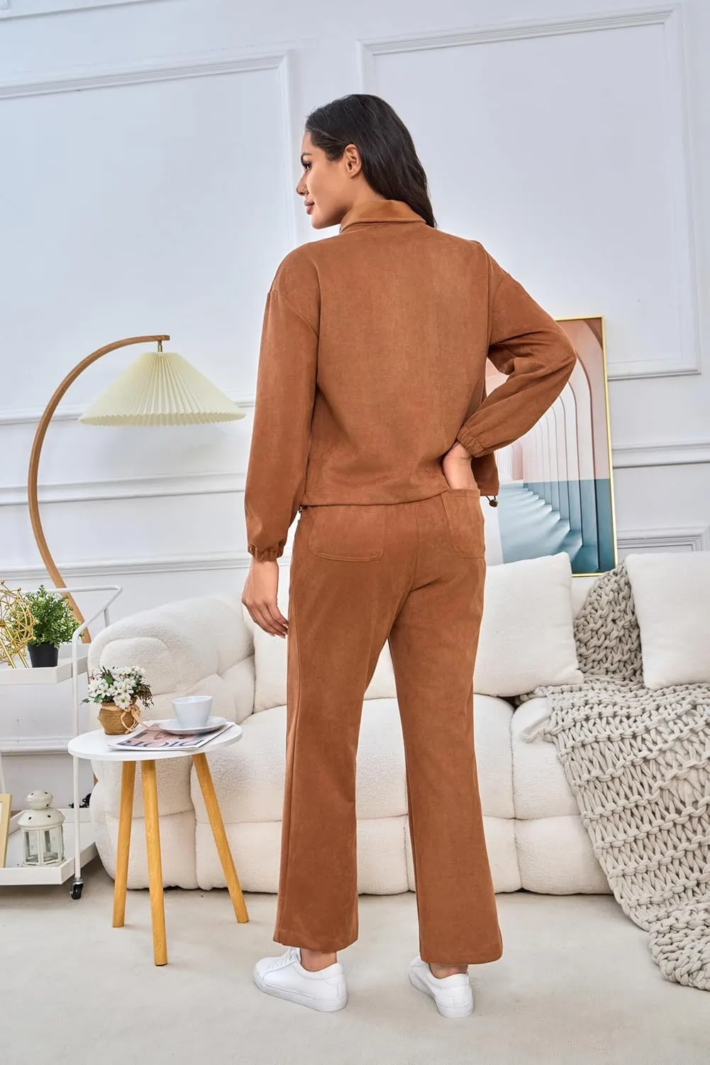 Womens 2 Piece Sets Travel Outfits Half Zip Sweatshirt And Wide Leg Sweatpant Airport Outfits for Women 2025