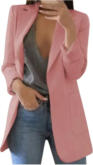 Womens Blazers Dressy Casual 2024 Spring Summer Work Office Jackets Long Sleeve Lapel Open Front Blazer with Pockets
