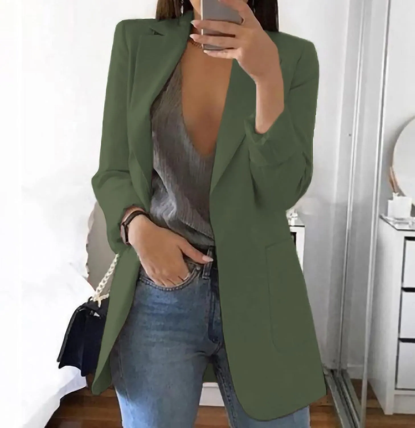 Womens Blazers Dressy Casual 2024 Spring Summer Work Office Jackets Long Sleeve Lapel Open Front Blazer with Pockets