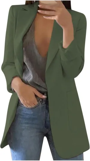 Womens Blazers Dressy Casual 2024 Spring Summer Work Office Jackets Long Sleeve Lapel Open Front Blazer with Pockets