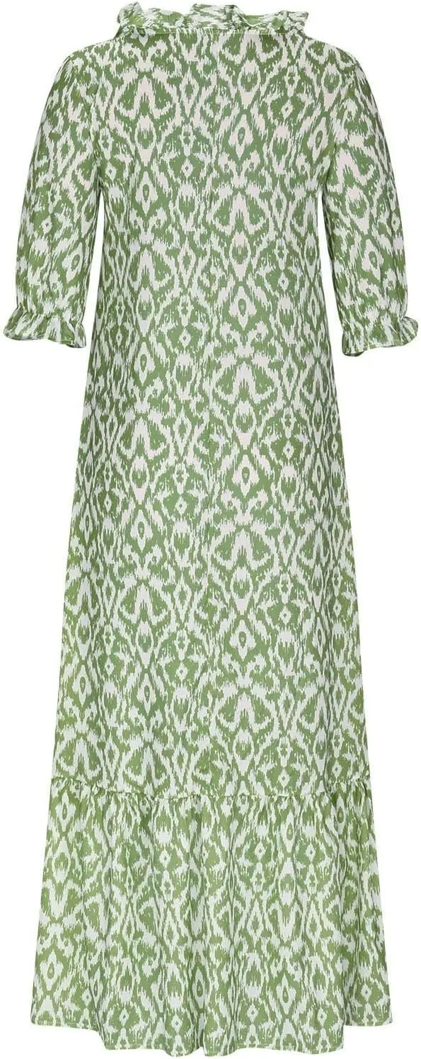 Women's Casual Loose Bohemian Floral Dresses 2024 3/4 Sleeve V Neck Ruffle A Line Flowy Summer Beach Dress