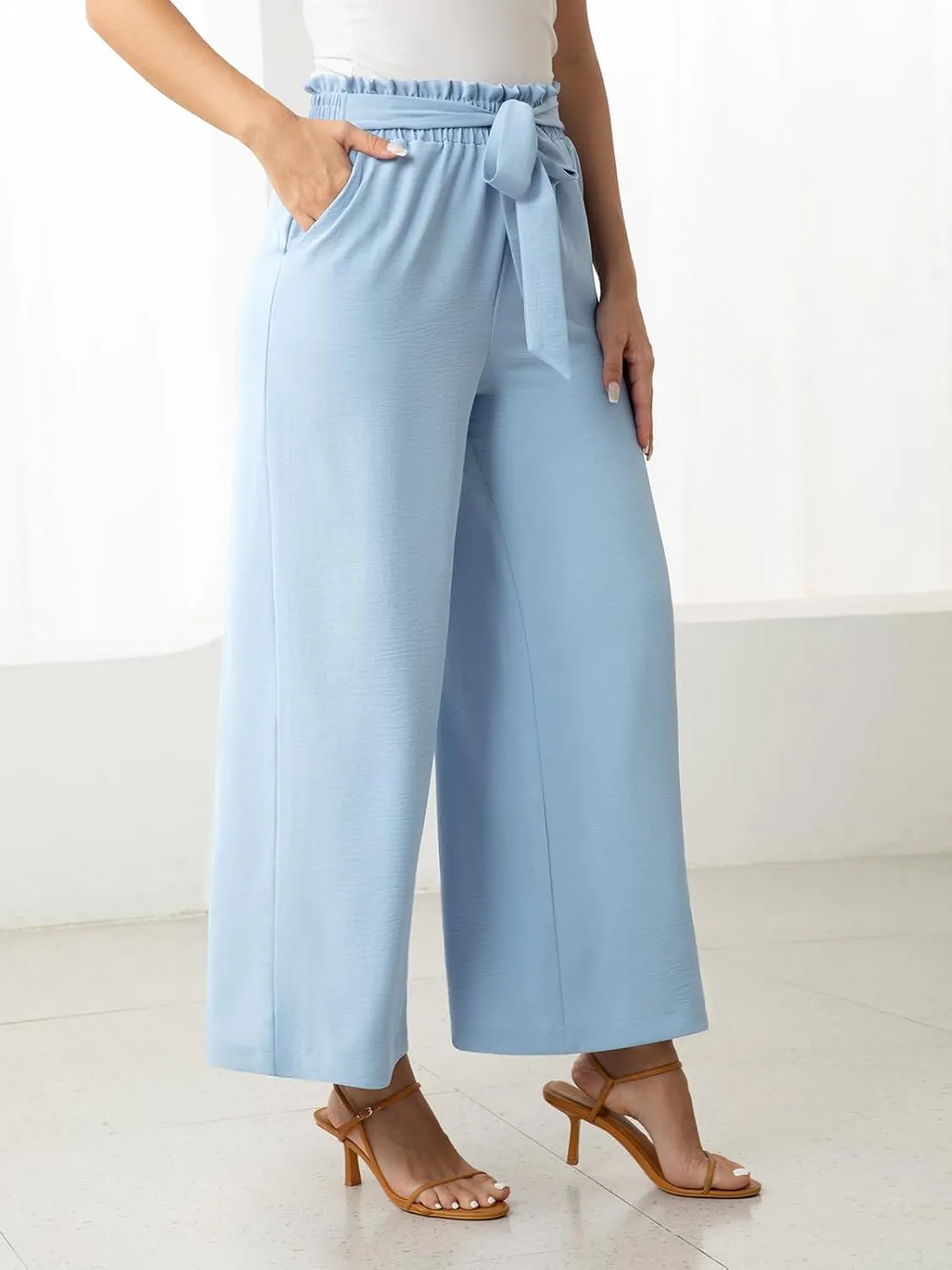 Women's Dress Pants with Pockets Stretchy High Waist Wide Leg Pants Business Casual Women Work Pants