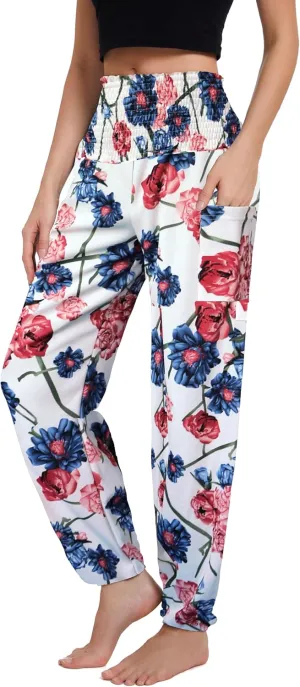 Women's Harem Pants with Pockets, High Waist Boho Pants Trousers Hippie Yoga Clothes