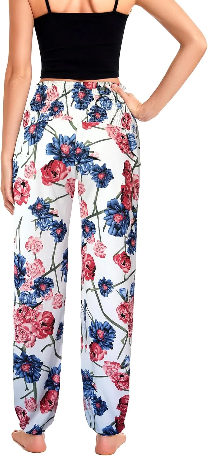 Women's Harem Pants with Pockets, High Waist Boho Pants Trousers Hippie Yoga Clothes
