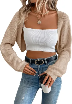 Womens Long Sleeve Open Front Knit Crop Bolero Cardigan Sweater Shrug for Dress 2025