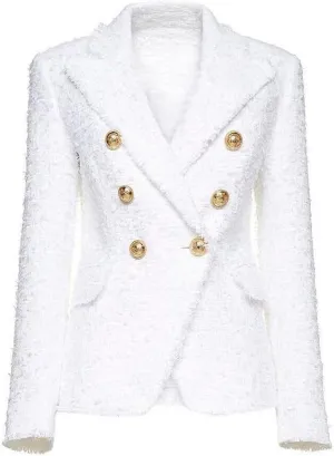 Women's Long Sleeve Plaid Tweed Open Front Cropped Jacket Work Office Pink White Fringes Blazer Coat