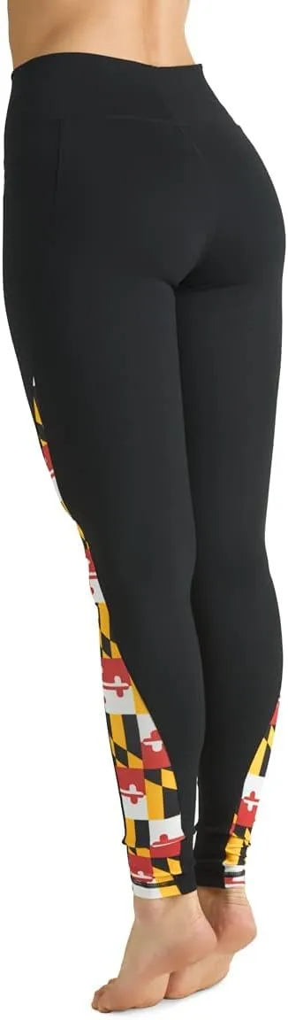 Women's Maryland Flag High Waisted Leggings for Yoga and Running