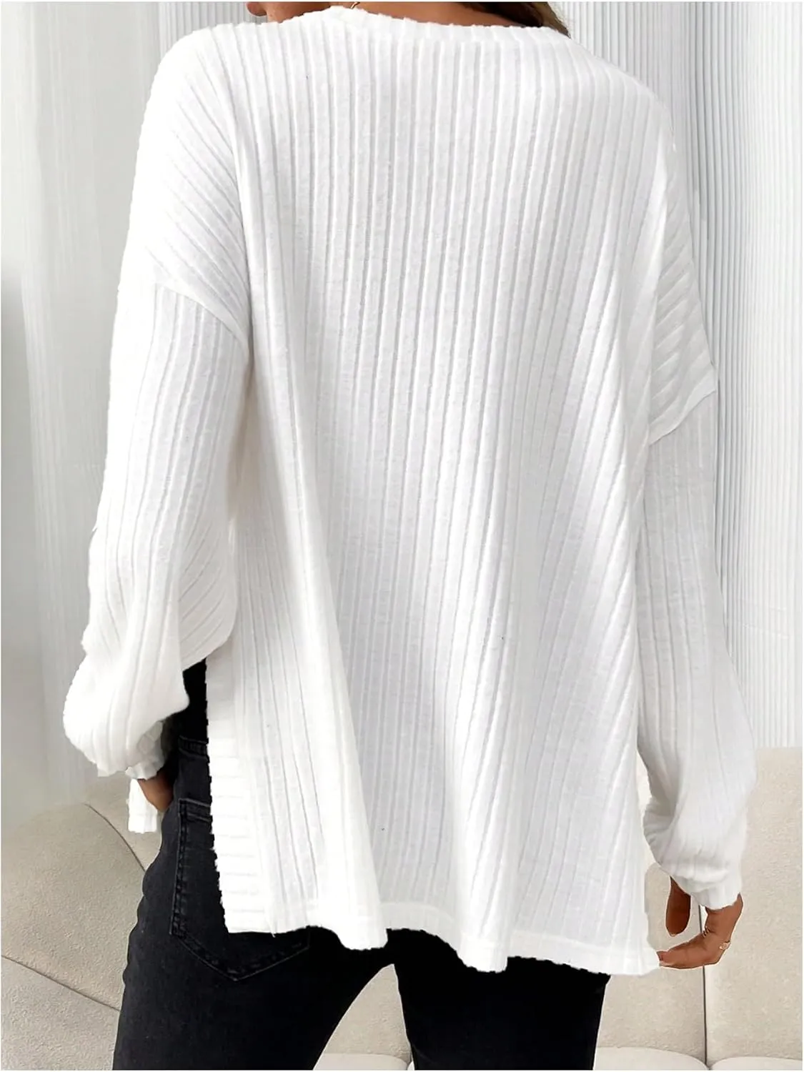 Women's Maternity Knit Tops Round Neck Split Hem Long Sleeve Pullover Ribbed Sweater