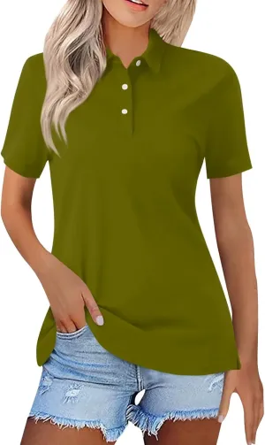 Women's Polo Shirts Casual Work Quick Dry Short Sleeve Collared Golf Shirt S-5XL