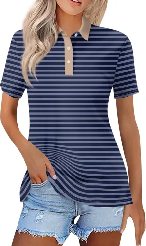 Women's Polo Shirts Casual Work Quick Dry Short Sleeve Collared Golf Shirt S-5XL