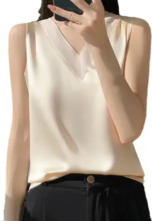 Women's Satin Lightweight Short Sleeved T-Shirt Solid Color Casual Simple Sleeveless Camisole