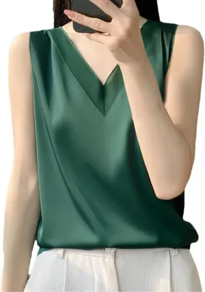 Women's Satin Lightweight Short Sleeved T-Shirt Solid Color Casual Simple Sleeveless Camisole