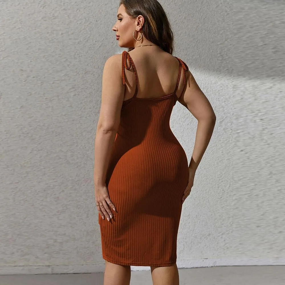 Womens Sexy Ribbed Bodycon Dress Plus Size Spaghetti Strap Sleeveless Maxi Dress Deep V Halter Beach Party Club Midi Dress