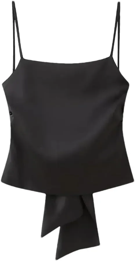 Women's Solid Color Casual Loose Bow Splicing Temperament Cami Sleeveless Camisole