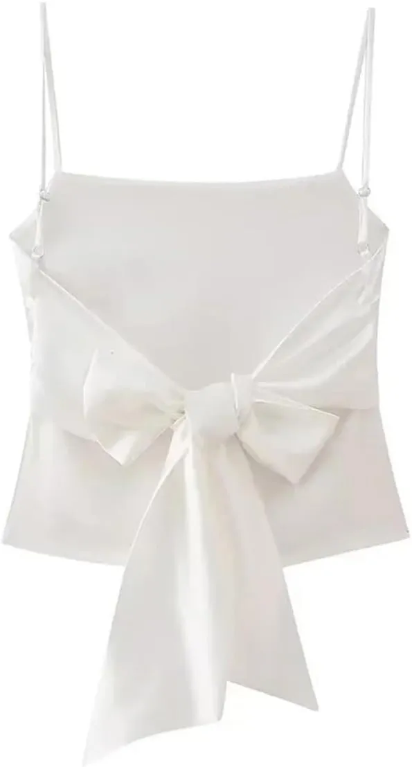 Women's Solid Color Casual Loose Bow Splicing Temperament Cami Sleeveless Camisole