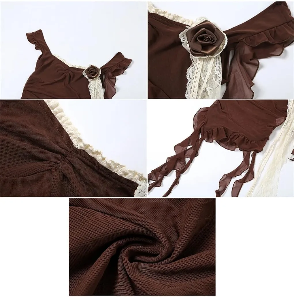 Women's Square Neck Three-Dimensional Flower Splicing Irregular Tassel Splicing Sleeveless Camisole