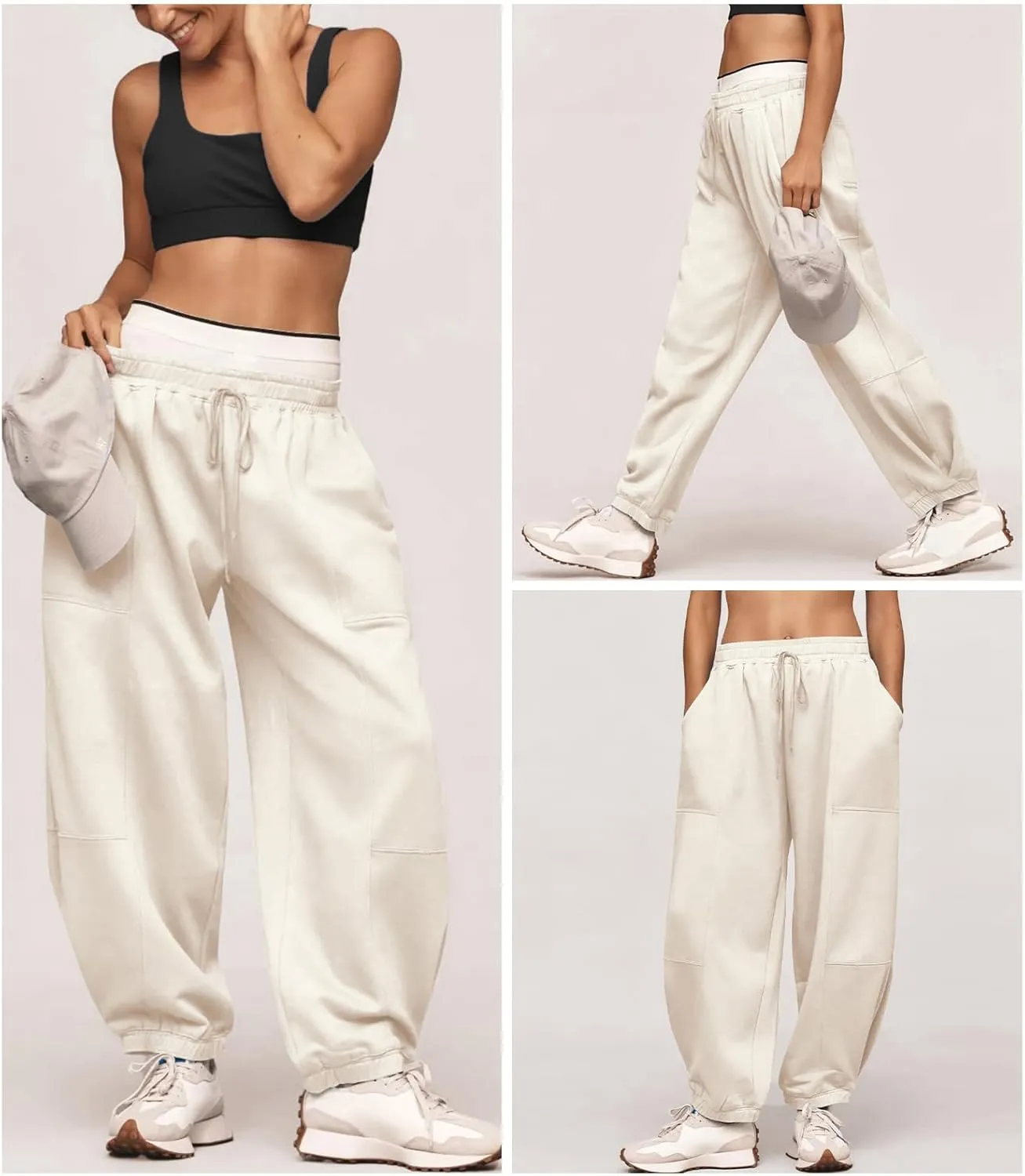 Womens Sweatpants Joggers with Pockets Baggy Cinch Bottom Sweatpant Loose Mid Rise Casual Workout Active Lounge Sweat Pant
