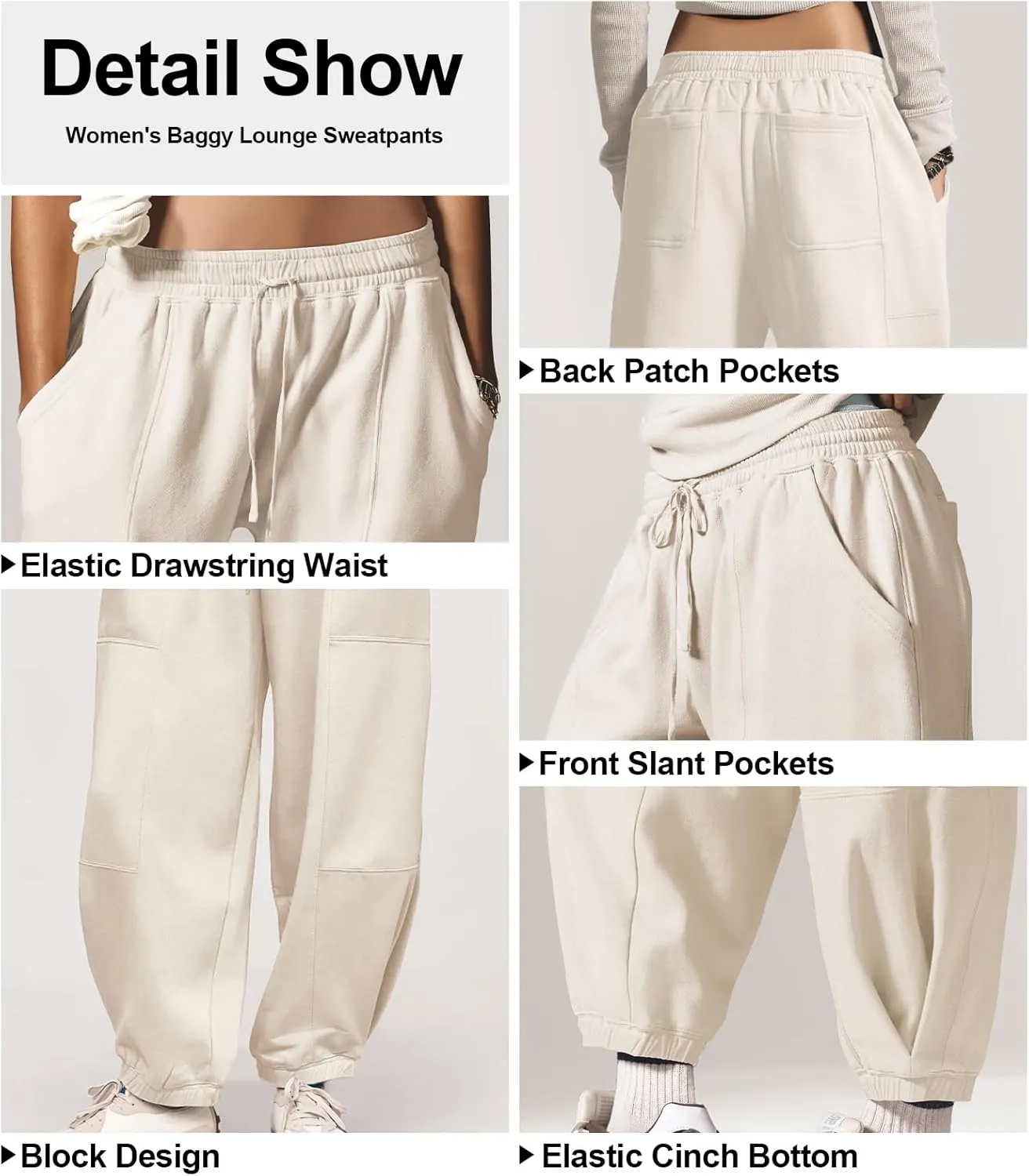 Womens Sweatpants Joggers with Pockets Baggy Cinch Bottom Sweatpant Loose Mid Rise Casual Workout Active Lounge Sweat Pant
