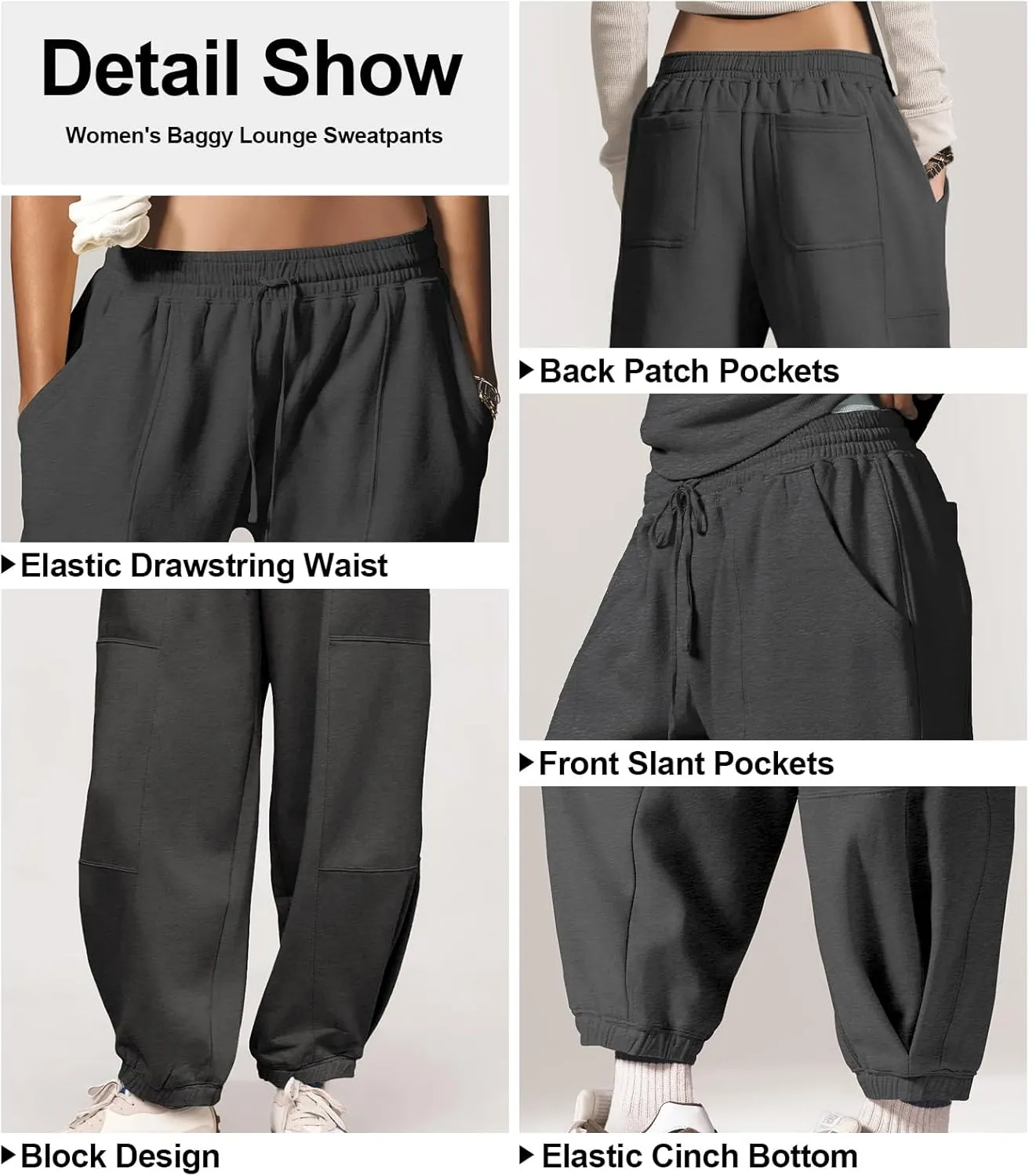 Womens Sweatpants Joggers with Pockets Baggy Cinch Bottom Sweatpant Loose Mid Rise Casual Workout Active Lounge Sweat Pant