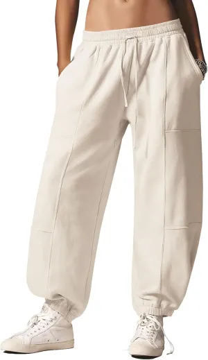 Womens Sweatpants Joggers with Pockets Baggy Cinch Bottom Sweatpant Loose Mid Rise Casual Workout Active Lounge Sweat Pant