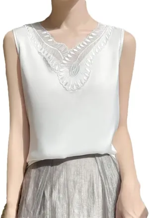 Women's V-Neck Lace Printed Chinese Style Satin Temperament Sleeveless Camisole